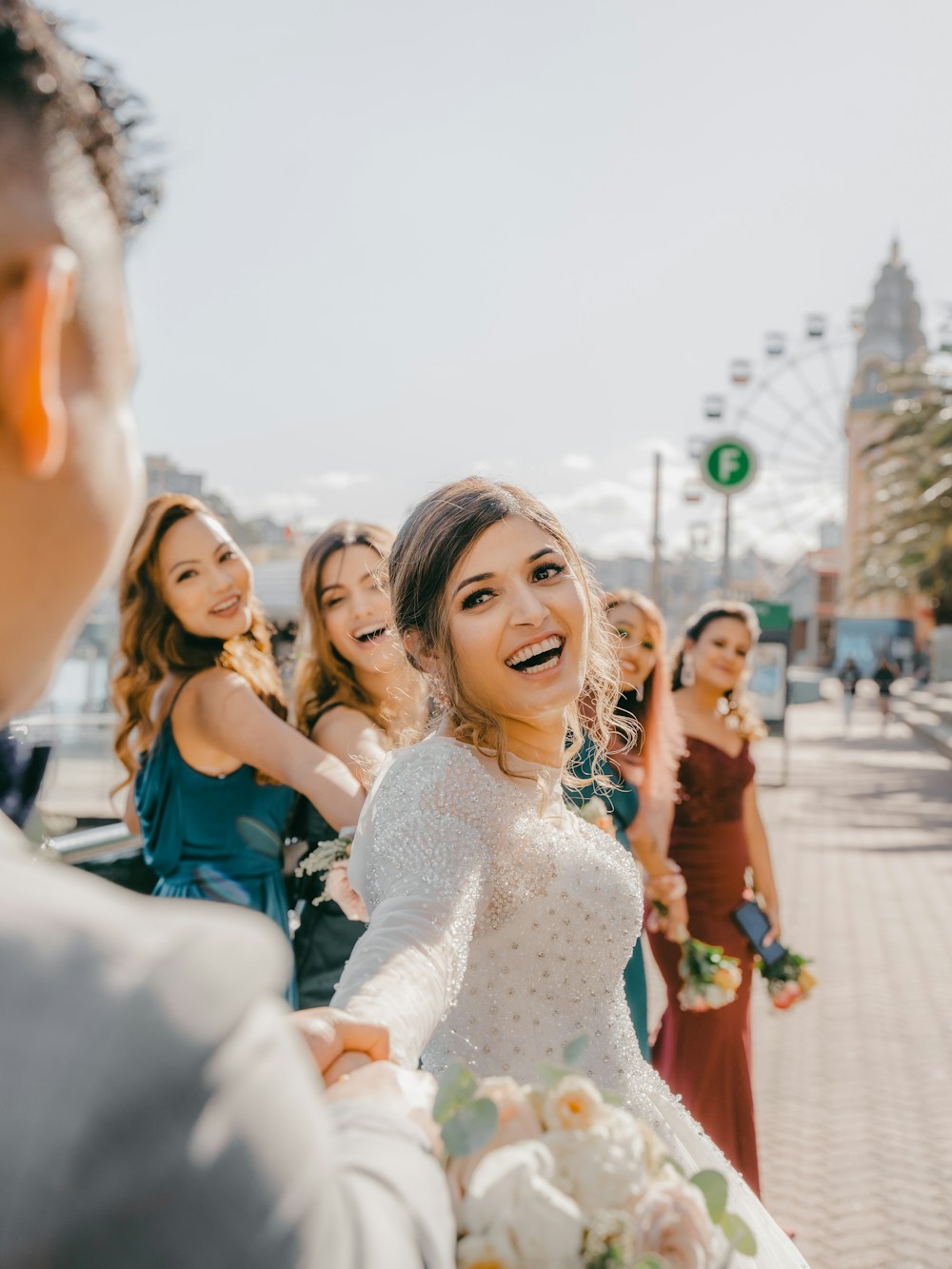 Bride with her bridal party on the day